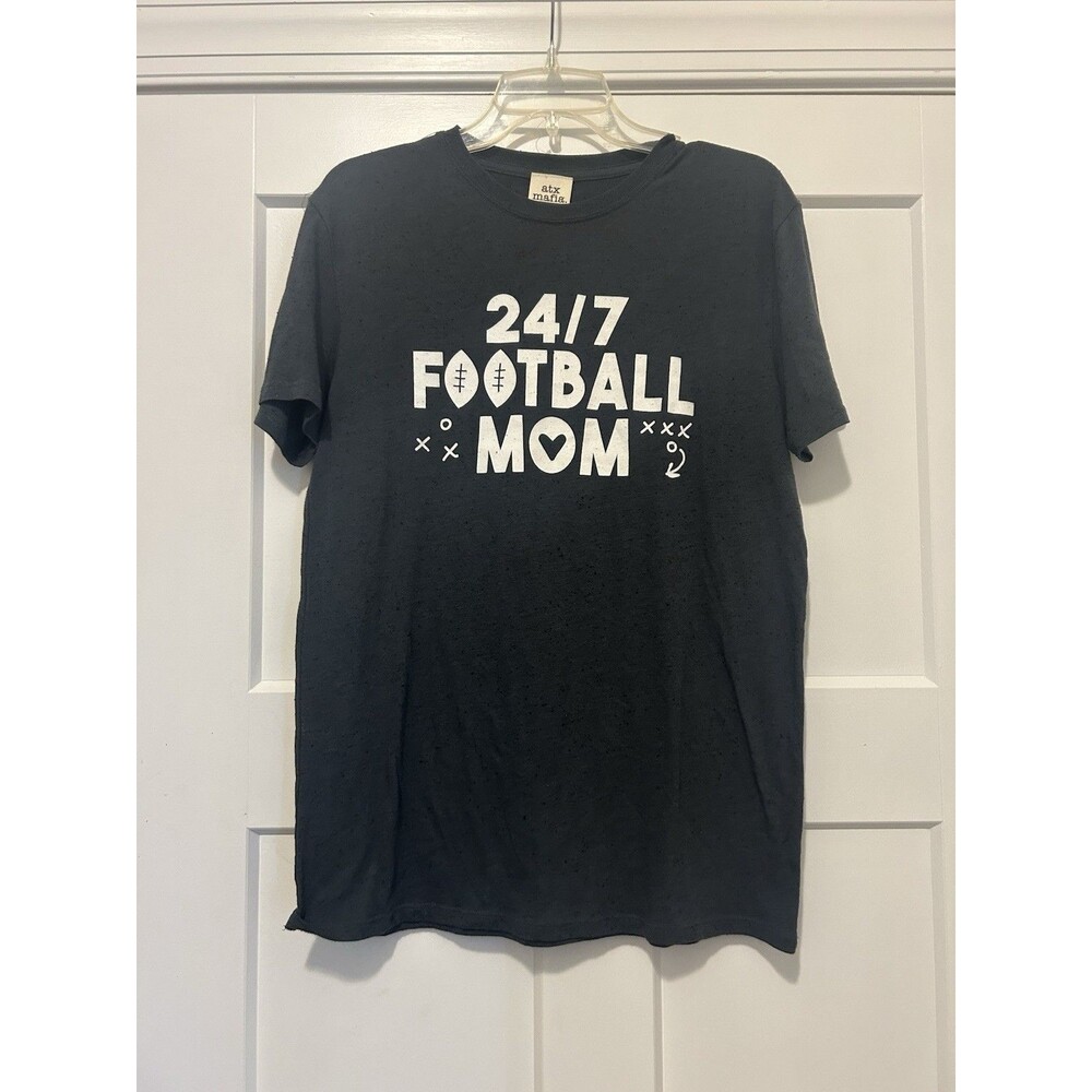 FOOTBALL MOM T-Shirt Family High School Game Day Gray Black Speckled Medium Knit